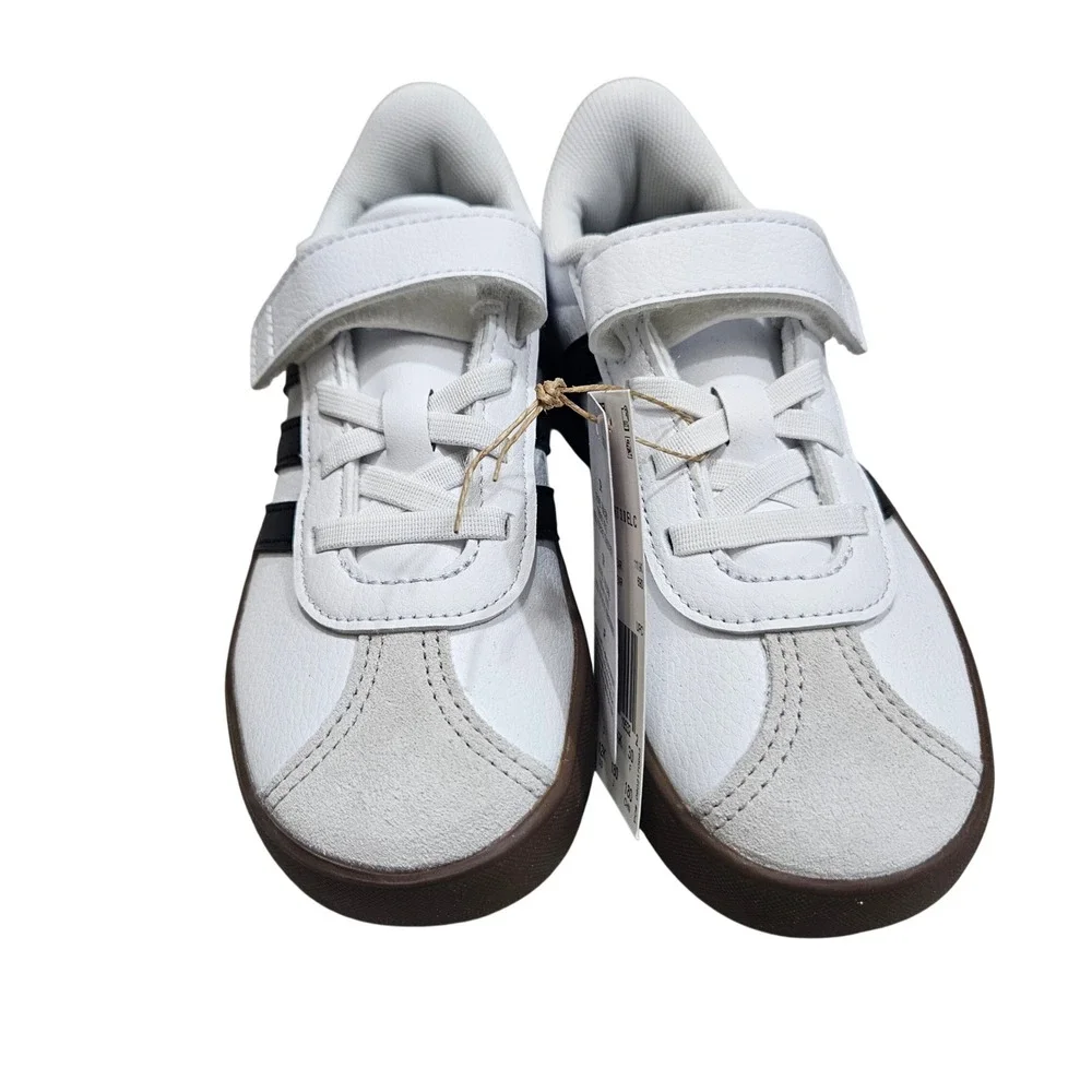 Adidas VL Court 3.0 EL C Kids 12K White Black Gum Sole Athletic Casual Sneakers